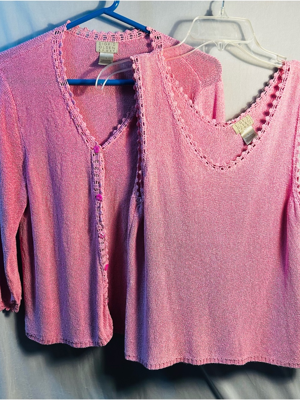 Sigrid Olsen Pink Knit Tank with Matching Cardigan